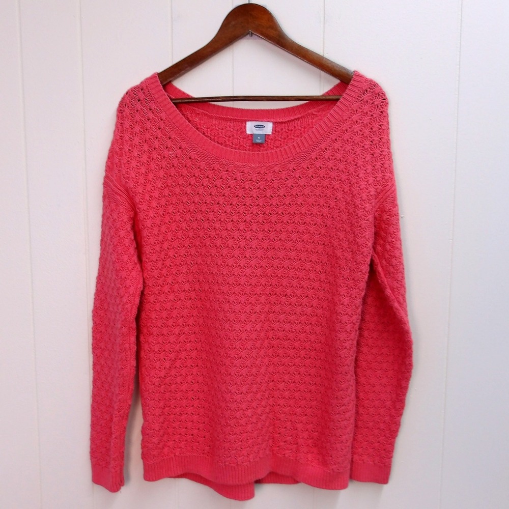 Old Navy Pink Knit Sweater Women's Small Textured Crew Neck Medium / #1238